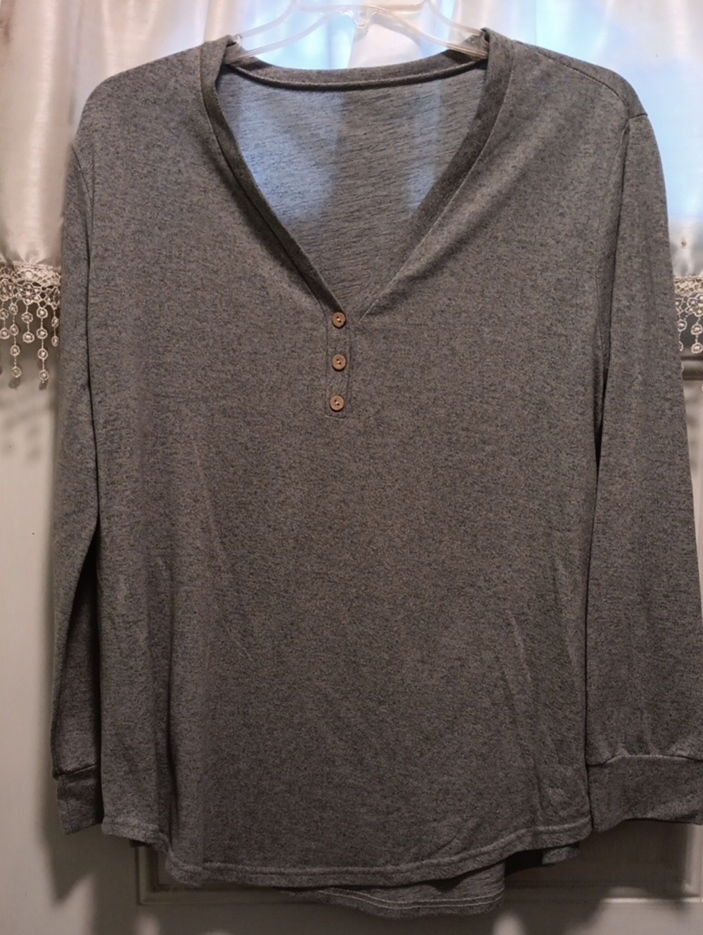 Womens Gray Long Sleeve Henley Top